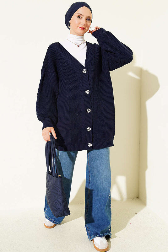 Donkerblauwe Knits Met Knopen