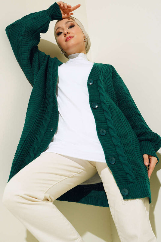 Buttoned Front Knitted Cardigan Sage