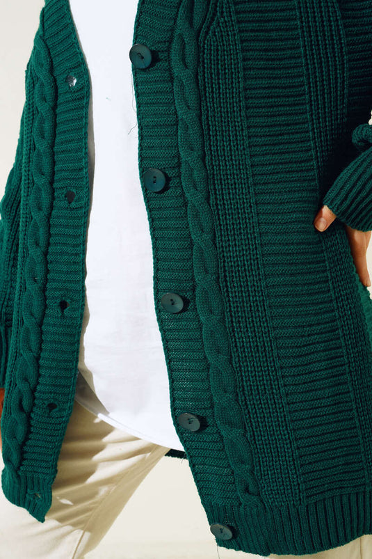 Buttoned Front Knitted Cardigan Sage