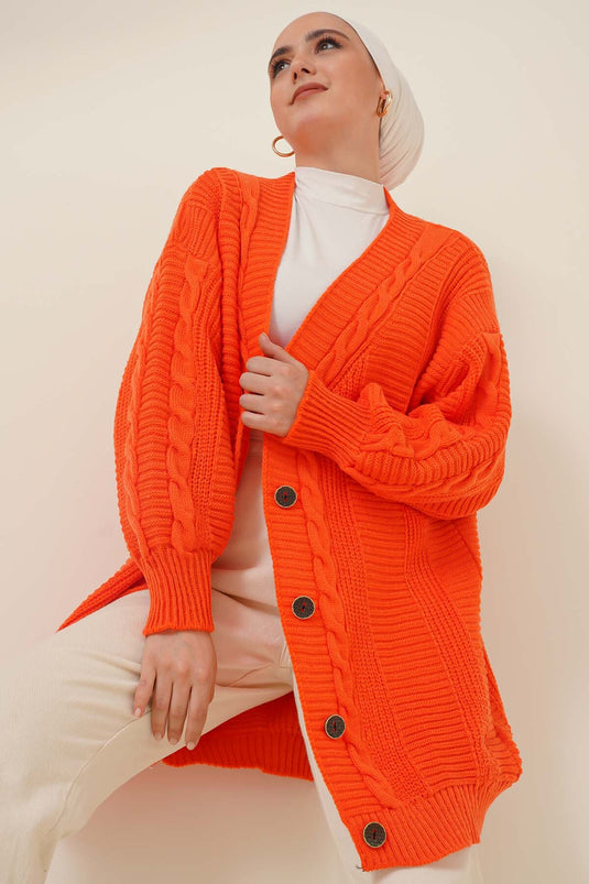 Cardigan Tricoté Boutonné Sur Le Devant Orange