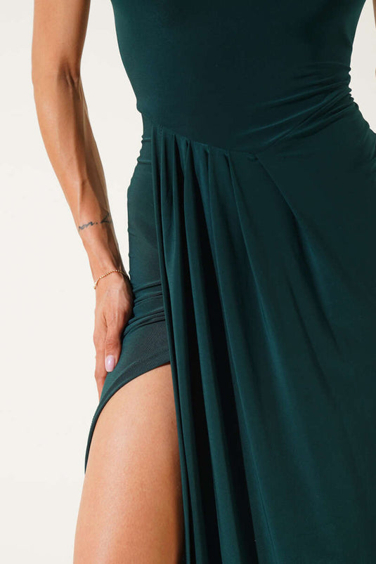 Sleeveless Dress with Front Slit, Emerald