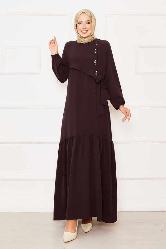 Jurk met geknoopte voorkant en details van Aller en steen, bruin