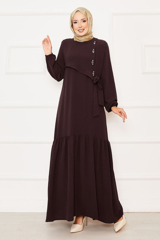 Jurk met geknoopte voorkant en details van Aller en steen, bruin