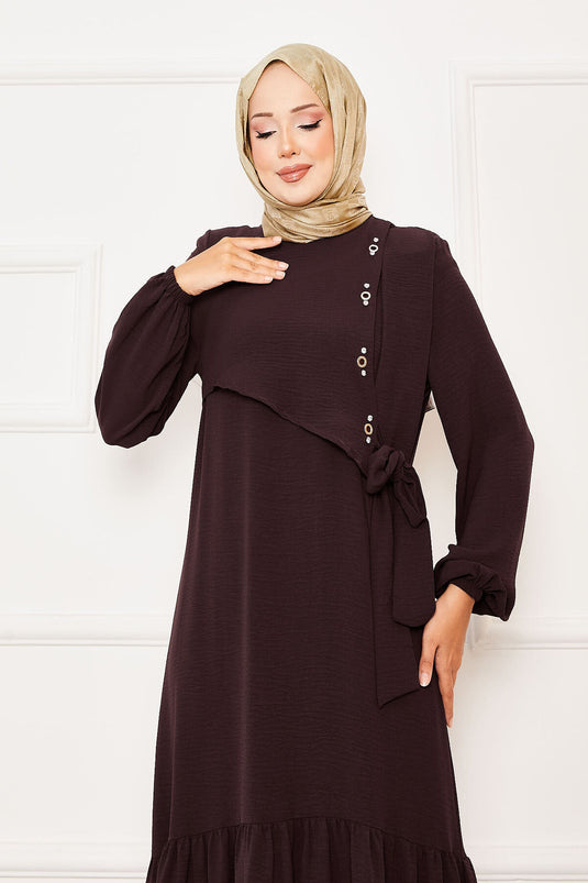 Jurk met geknoopte voorkant en details van Aller en steen, bruin