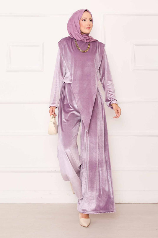 Velvet Suit with Asymmetrical Front Detail, Lilac