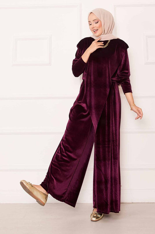 Velvet Suit with Asymmetrical Front Detail