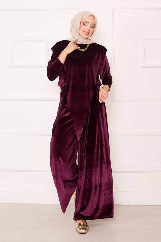 Velvet Suit with Asymmetrical Front Detail