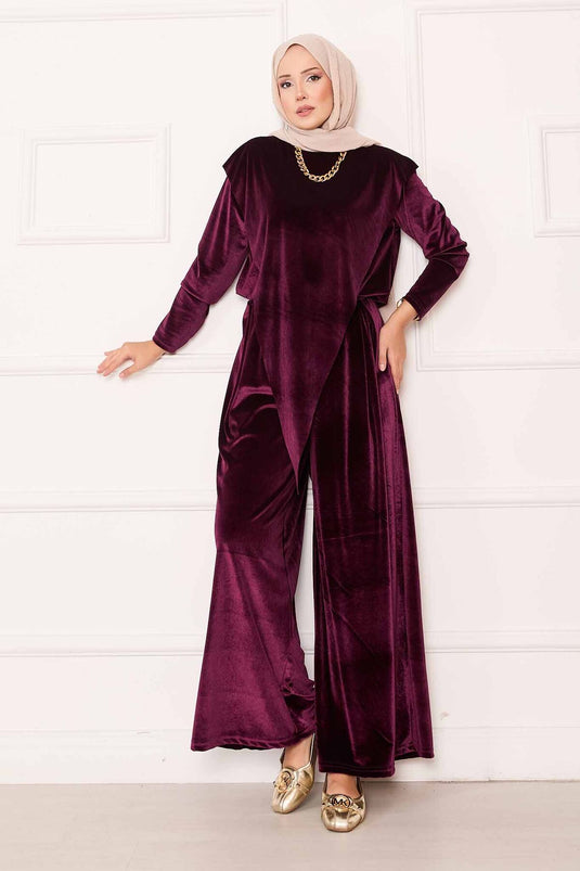 Velvet Suit with Asymmetrical Front Detail