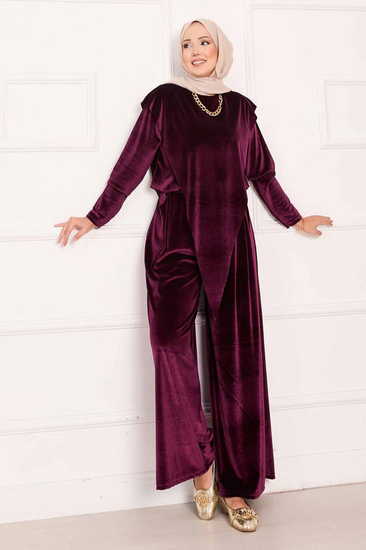 Velvet Suit with Asymmetrical Front Detail