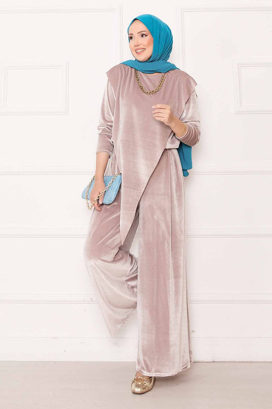 Velvet Suit Mink with Asymmetrical Front Detail