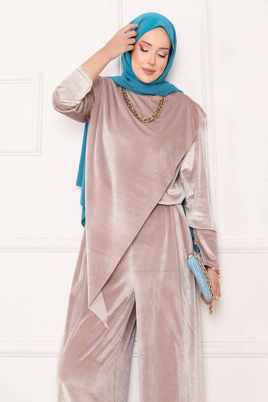 Velvet Suit Mink with Asymmetrical Front Detail