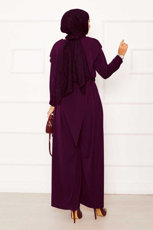 Costume deux pièces Sandy violet avec détail asymétrique sur le devant