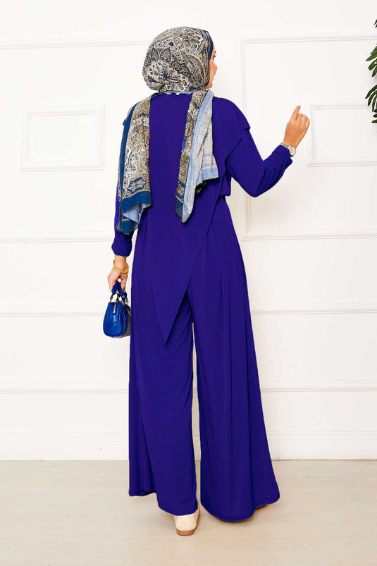 Önü Asimetrik Detaylı Sandy İkili Takım Saks