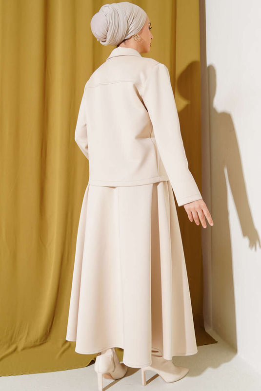 Veterjack en rok Scuba tweedelig set beige