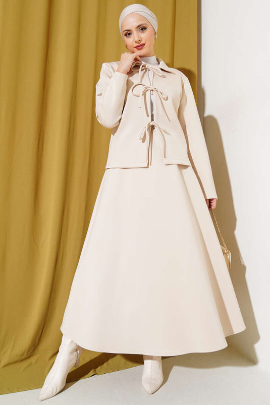 Veterjack en rok Scuba tweedelig set beige