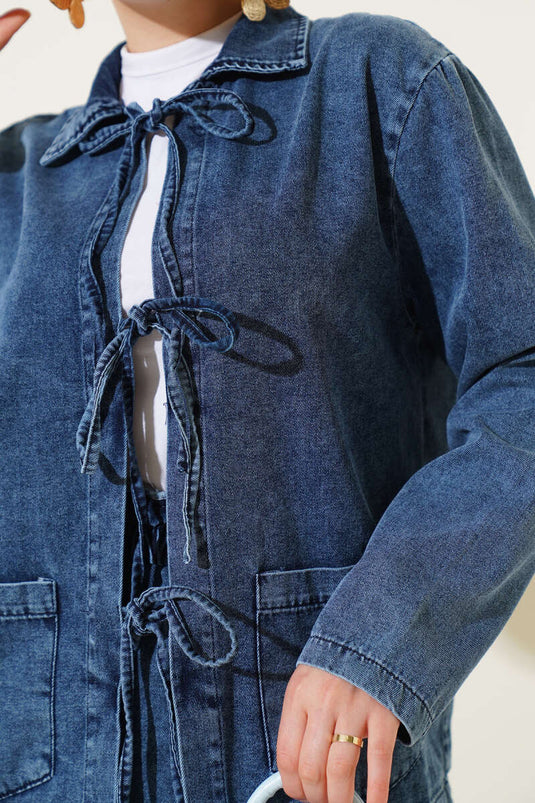 Önü Bağcıklı Cepli Etekli Kot Takım Kot Mavisi