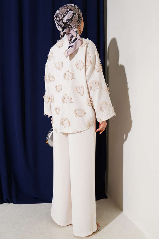 Önü Bağcıklı Püskül Detaylı Kimono Bej