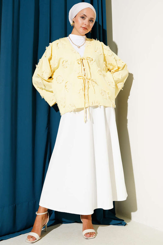 Lace Front Tassel Detailed Kimono Yellow