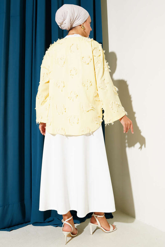 Lace Front Tassel Detailed Kimono Yellow