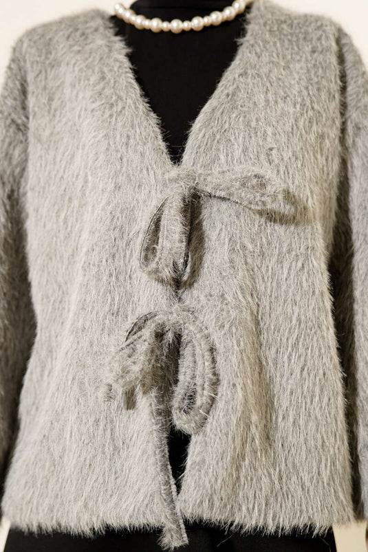 Önü Bağcıklı Sakallı Kısa Kimono Gri