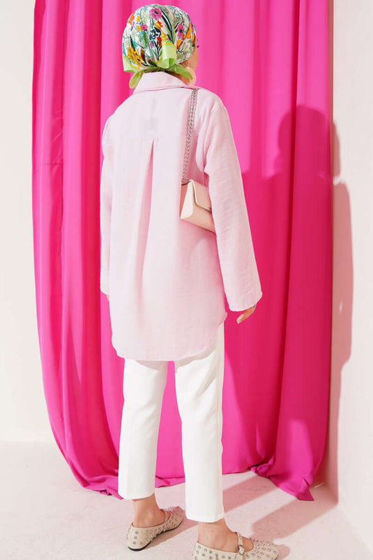 Linen Kimono Pink with Front Tie Detail