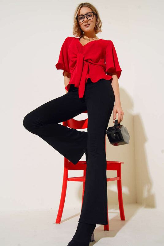 Blouse Nouée Sur Le Devant Rouge