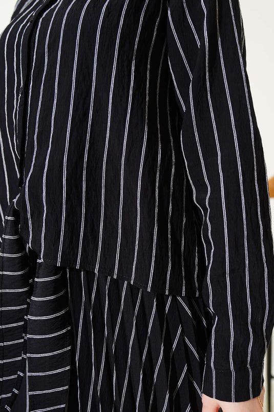 Black Set with Tied Front Striped Skirt