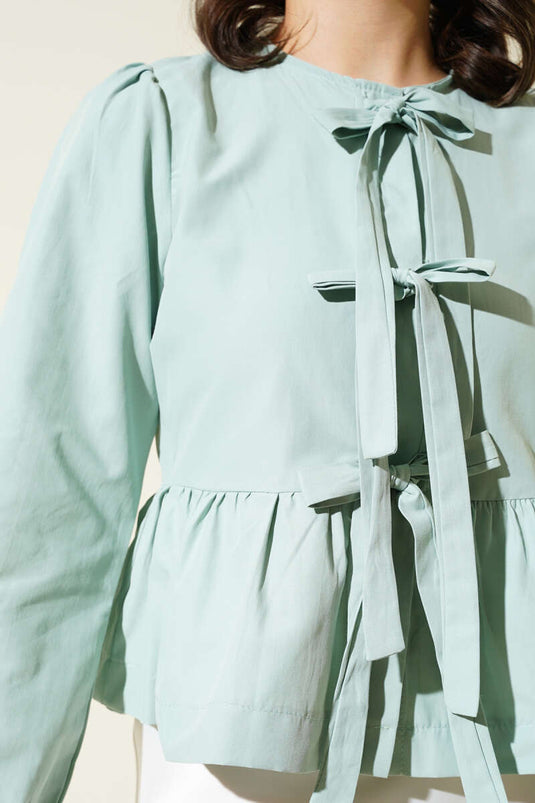 Tie Front Ruffle Short Shirt Mint