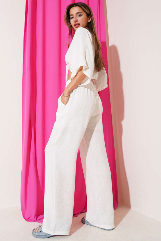 طقم ربطة أمامية من قطعتين، لون بيج فاتح