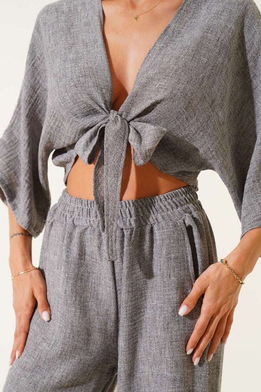 Zweiteiliges Set mit Bindeband vorne, Grau