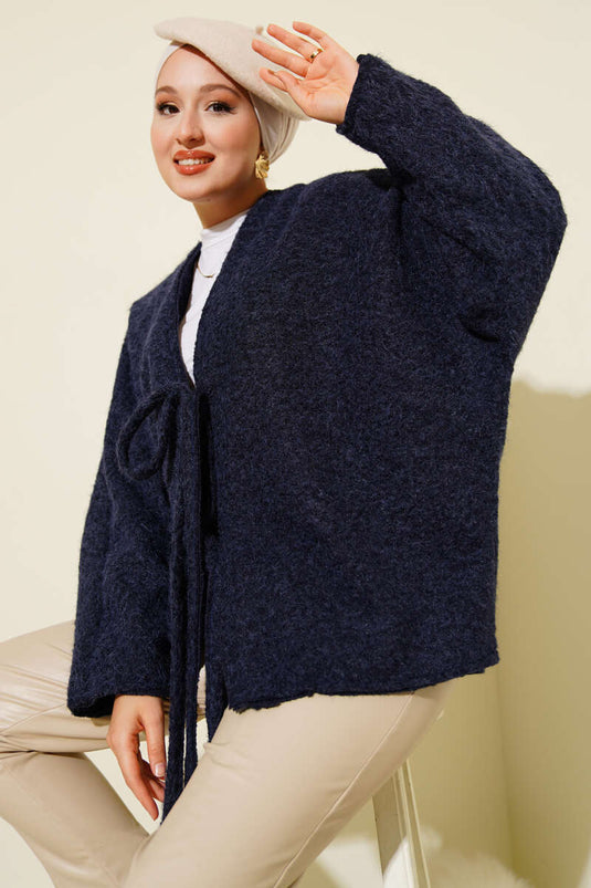 Tied Front Cashmere Kimono Navy Blue