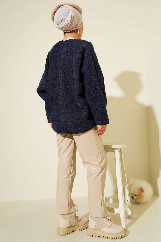 Tied Front Cashmere Kimono Navy Blue