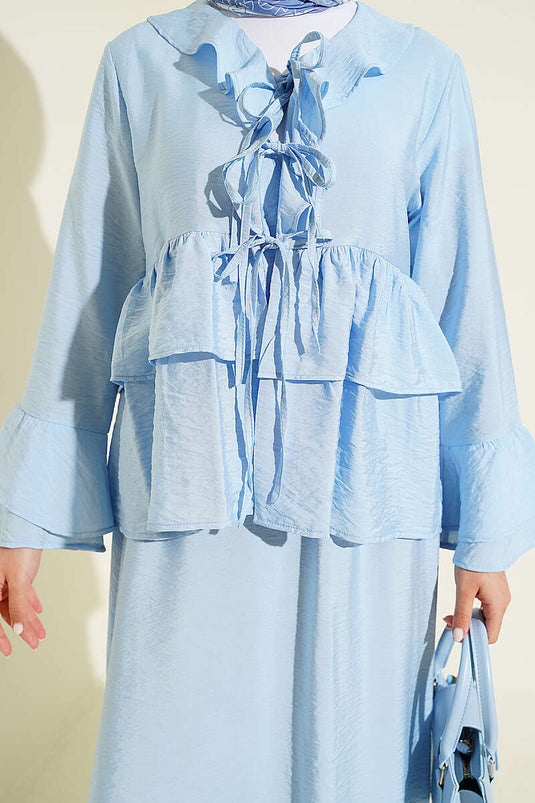 Ensemble jupe à volants superposés avec nouage devant Bleu bébé
