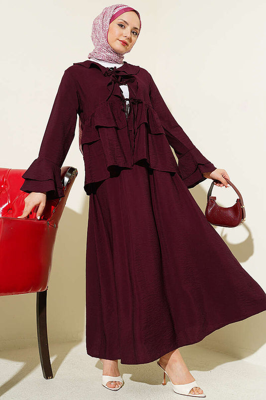 Ensemble jupe à volants superposés avec nouage devant, couleur prune