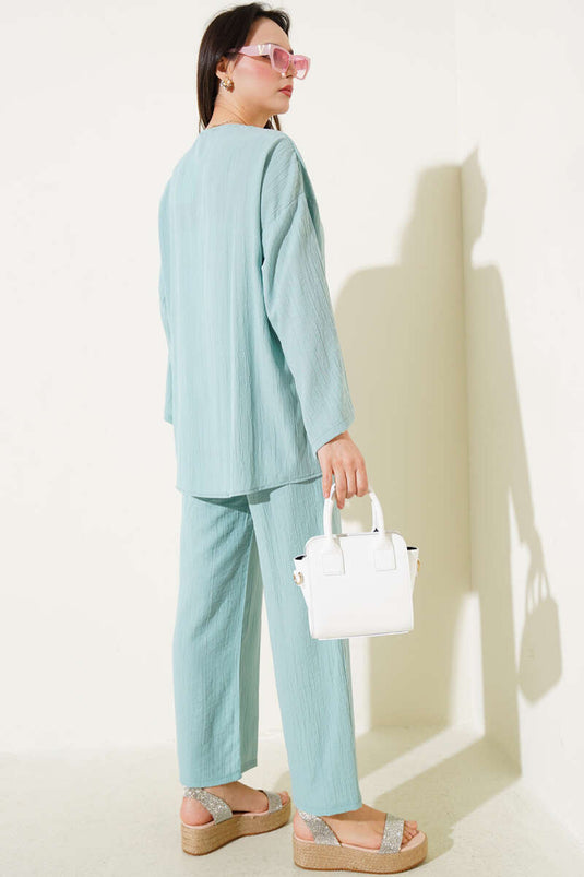 Front Tied Kimono Two-Piece Set Mint