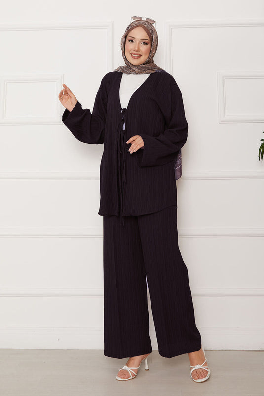 Tied Front Kimono Set Bitter Brown