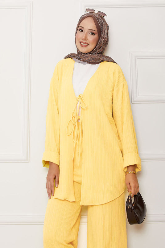 Tied Front Kimono Set Light yellow