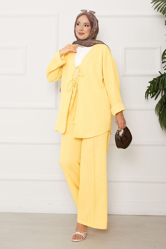 Tied Front Kimono Set Light yellow