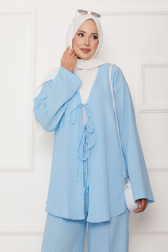 Önü Bağlamalı Kimono Takım Bebe Mavisi