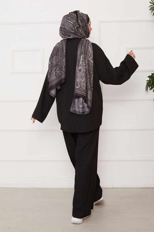 Tie Front Kimono Set Black