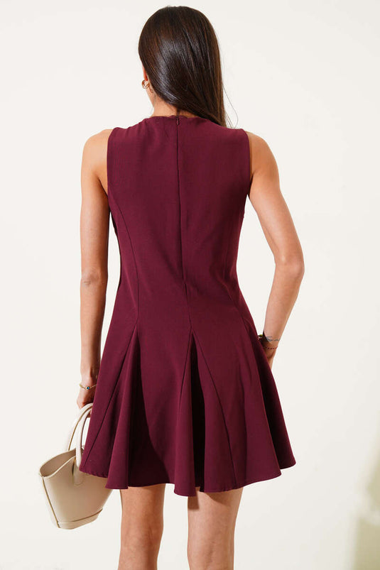 Sleeveless Tie-Front Mini Dress Burgundy