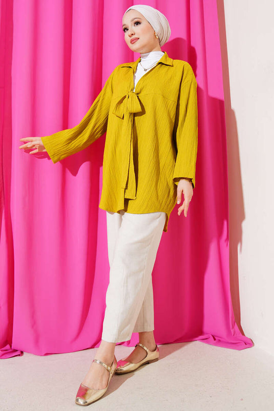 Front Tie Crinkle Kimono Oil Green