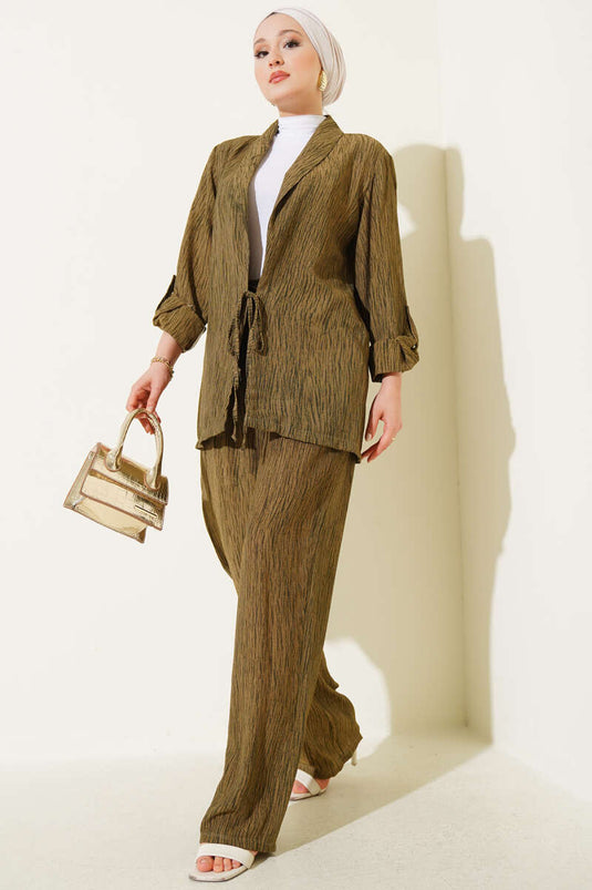 Önü Bağlamalı Kruvaze İkili Takım Haki