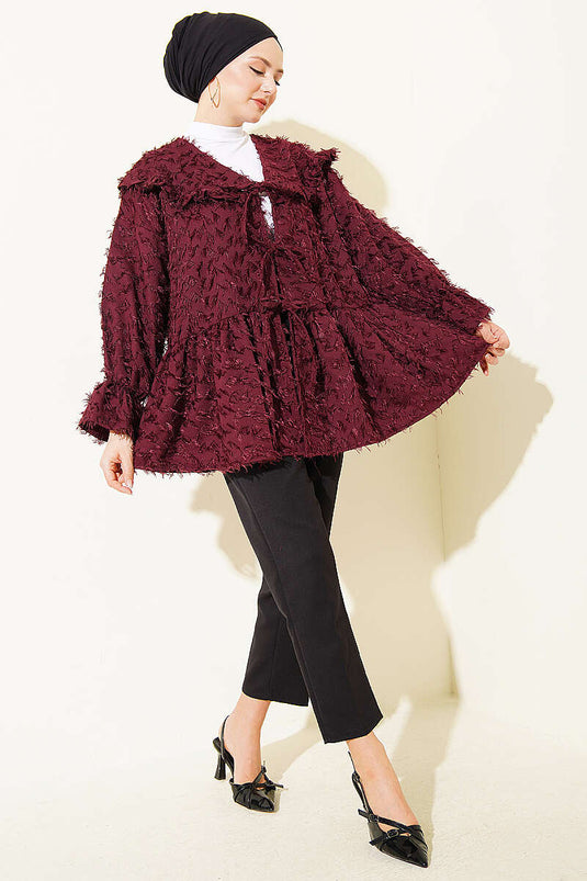 Front-Tied Tassel Kimono Burgundy
