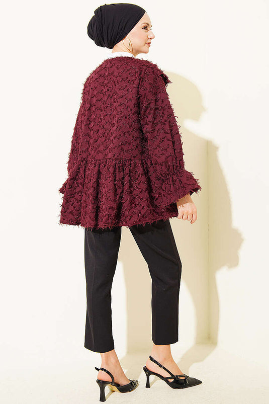 Front-Tied Tassel Kimono Burgundy
