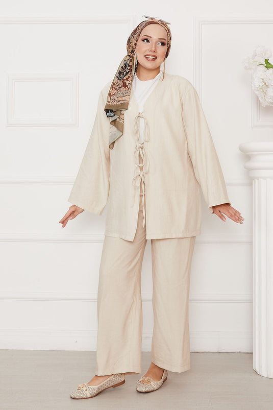 Önü Bağlamalı Salaş Takım Bej