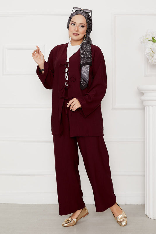 Front Tie Casual Suit Claret Red