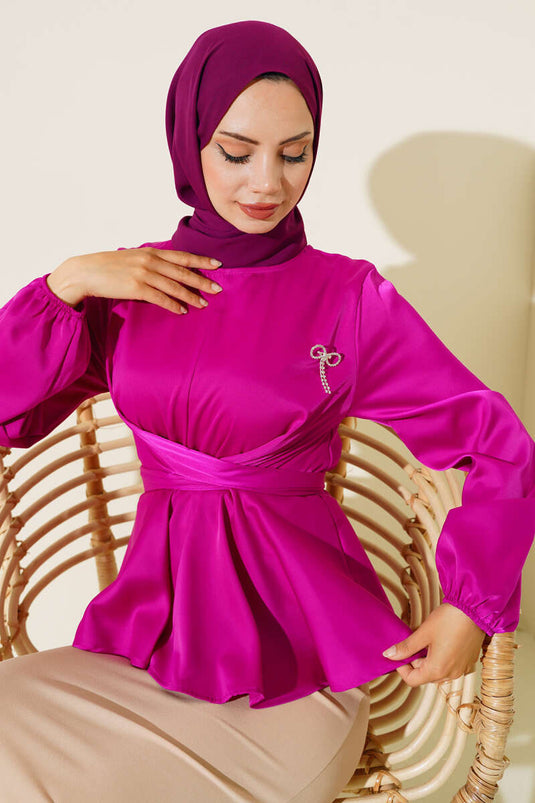 Blouse En Satin Nouée Sur Le Devant Violet