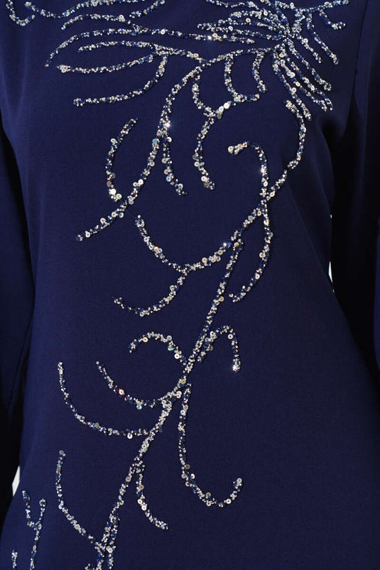 Plus Size Dress with Stones on the Front, Navy Blue