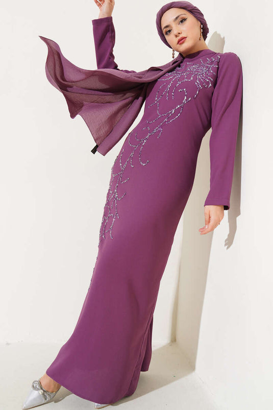 Plus Size Dress with Stones on the Front, Magenta